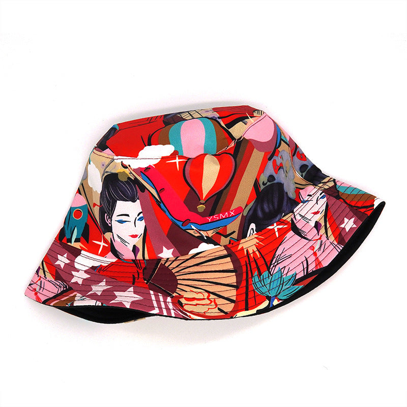 Antique Style Dancing Girl Printed Pattern New Fisherman Hat Female Spring And Summer New Sun Hat Tide Outdoor Leisure Travel Decoration