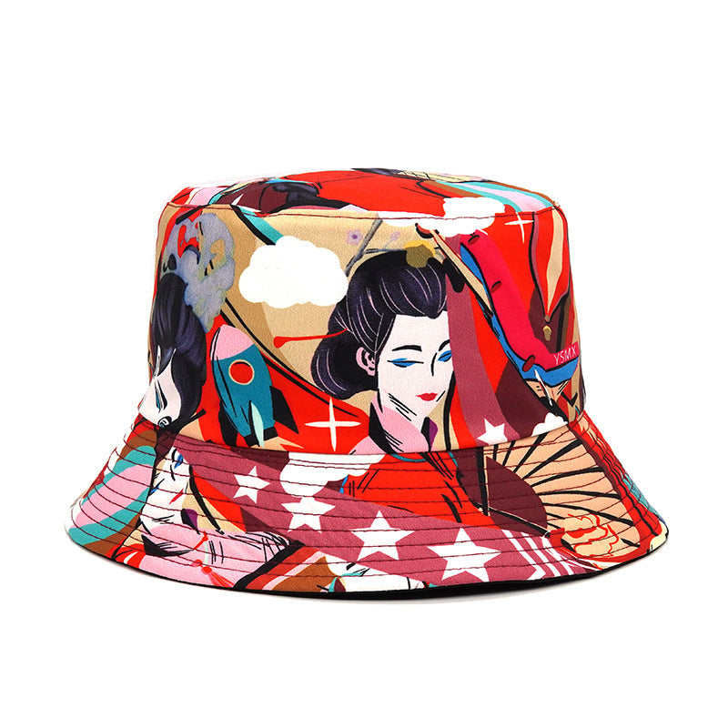 Antique Style Dancing Girl Printed Pattern New Fisherman Hat Female Spring And Summer New Sun Hat Tide Outdoor Leisure Travel Decoration