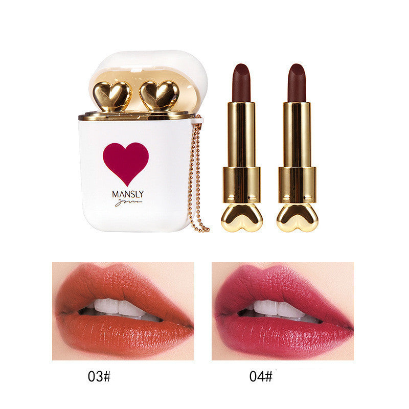 Double Tube Velvet Lipstick Matte Matte Earphone Storage Box Portable