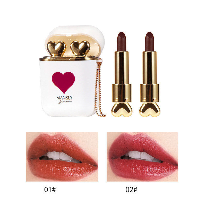 Double Tube Velvet Lipstick Matte Matte Earphone Storage Box Portable