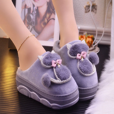Cute Cat Slippers Ladies Platform Indoor Shoes For Women Winter Autumn Home Slippers Female Warm Shoes New Arrival