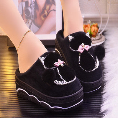 Cute Cat Slippers Ladies Platform Indoor Shoes For Women Winter Autumn Home Slippers Female Warm Shoes New Arrival