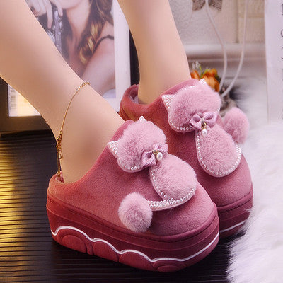 Cute Cat Slippers Ladies Platform Indoor Shoes For Women Winter Autumn Home Slippers Female Warm Shoes New Arrival