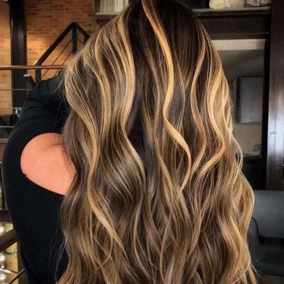 Front Lace Wig African Black Gradient Color Big Wave Wig Sheath