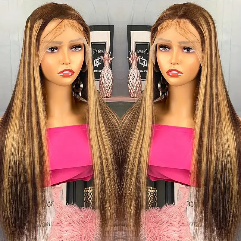 Piano Color Long Straight Wig Front Lace Full-head Wig