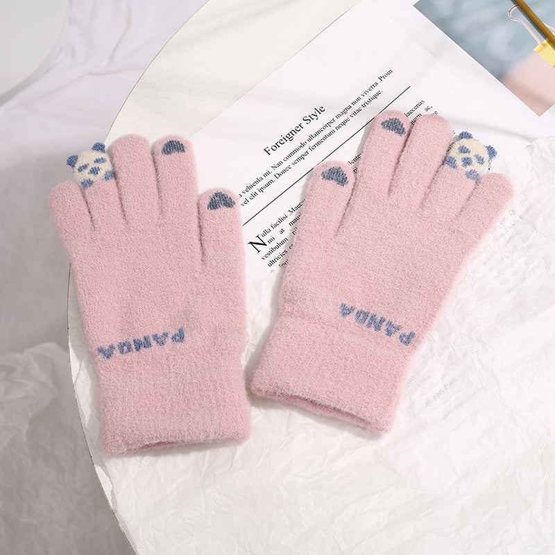 Knitted Gloves Touchscreen Winter Cute Panda Warm Goves For Cycling Women